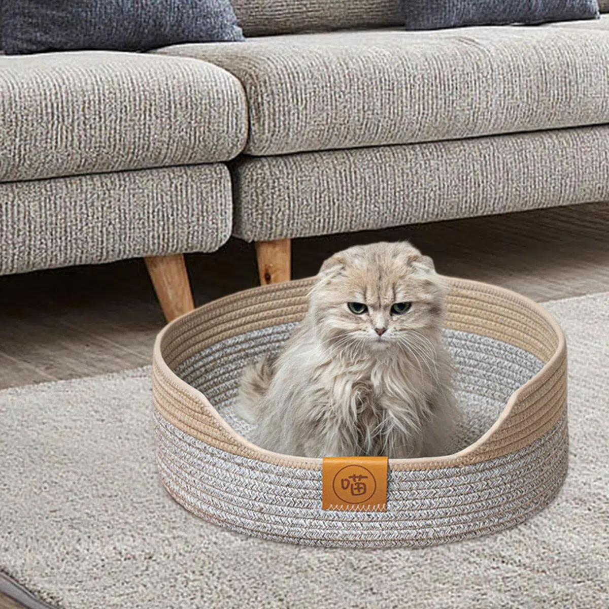 LOVIVER Cesto per Lettino per Gatti Intrecciato in Corda, Resistente ai Graffi, Grigio 40 cm