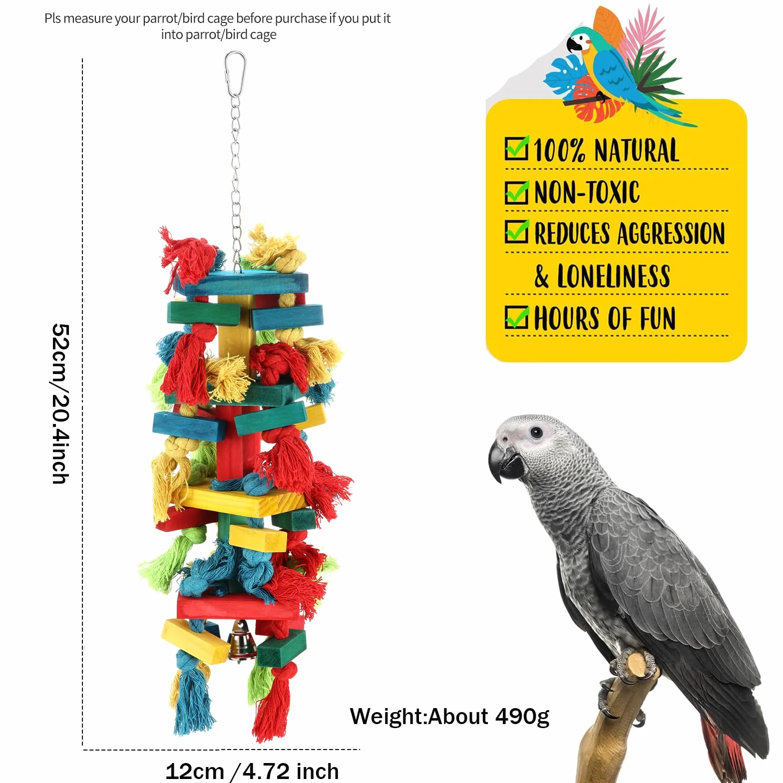 AQH Giocattolo per pappagalli, Colorful blocchi di legno masticare giocattoli per pappagallo grigio africano grigi (Multicolor A)