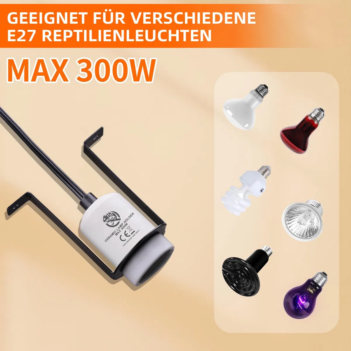 Reptilien Keramik Wärmelampe Lampenfassung, E27 Heiz Lampenfassung Terrarium Lampe, Reptilien Keramik Heizlampen Fassung for UV Wärmelampe, Schildkröten, Eidechsen, Bartdrache