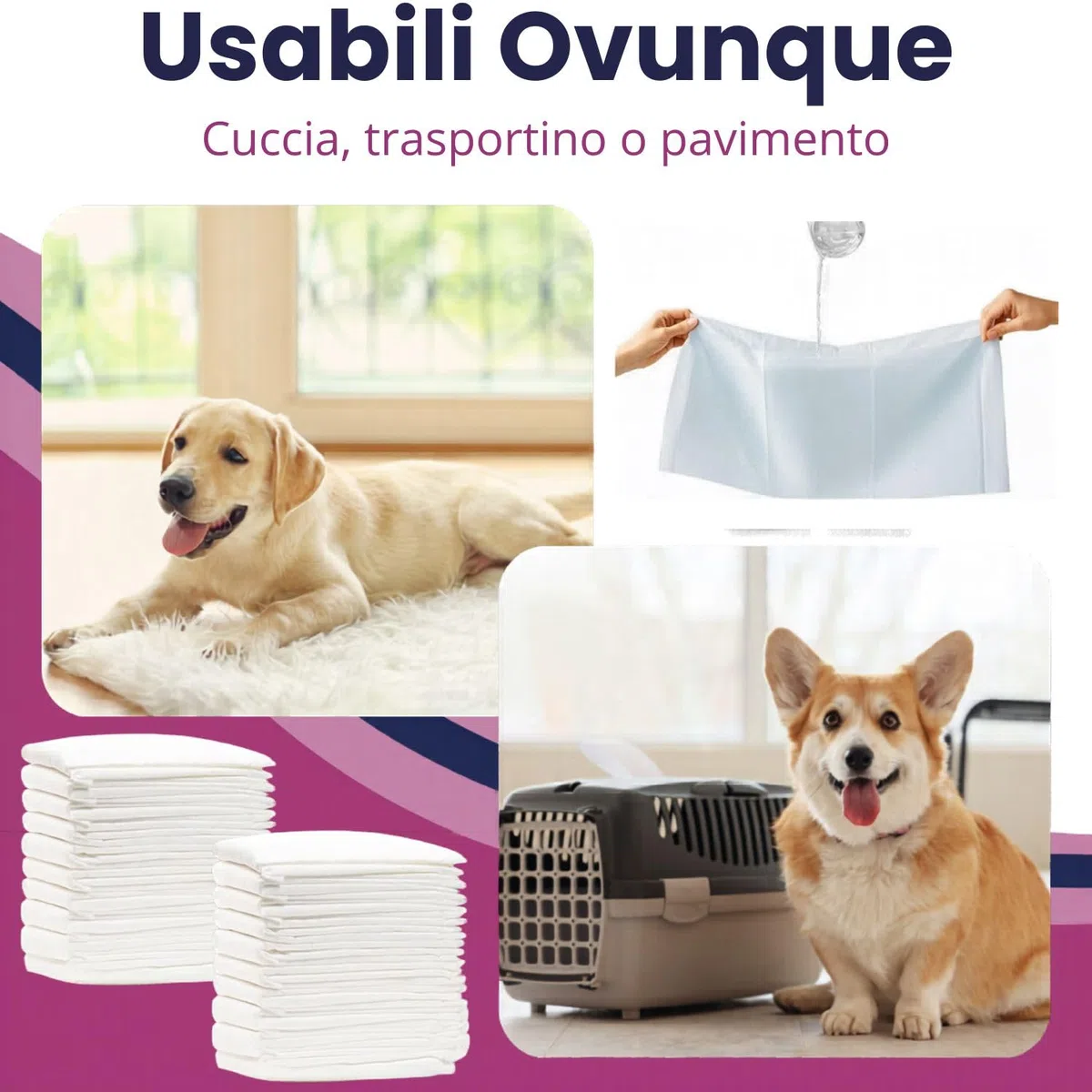 Mama Shop Traversine per Cani 60x90 cm, Super Assorbenti e Antiodore, Tappetini Igienici per Cani Grandi e Cuccioli, Confezione da 30 Pezzi, Uso Domestico e Addestramento