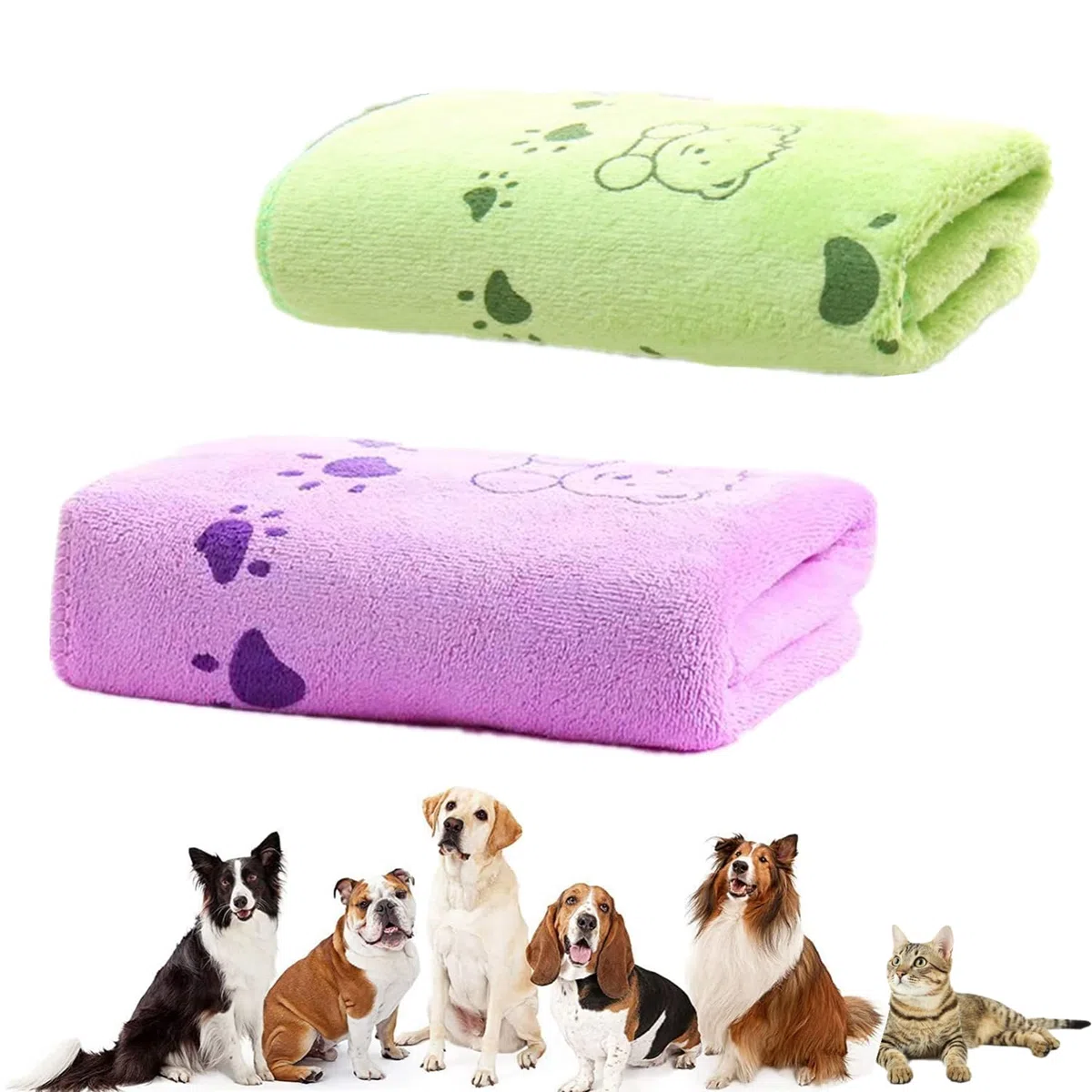 Asciugamano da Asciugatura Rapida per Cane 2 Pezzi Asciugamani per Cani Gatti Assorbente Coperta per Cani in Super Microfibra Asciugamani Animali Domestici 140 x 71cm (Verde e Viola)