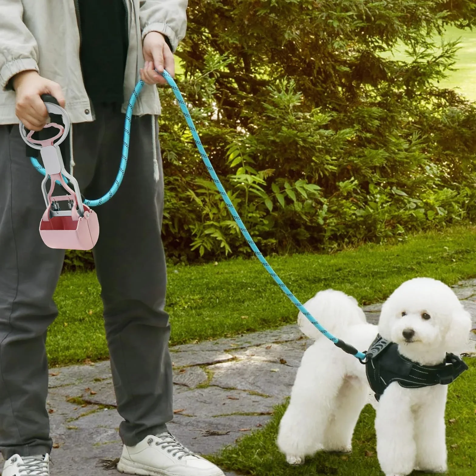 Andiker Cane Pooper Scooper con Manico Corto, 10.26 Alta Doppia Molla Pet Pooper Scooper con 1 Rotolo di Cane Poop Bag e un Dispenser facile da usare Cane Poop Scooper (Verde)