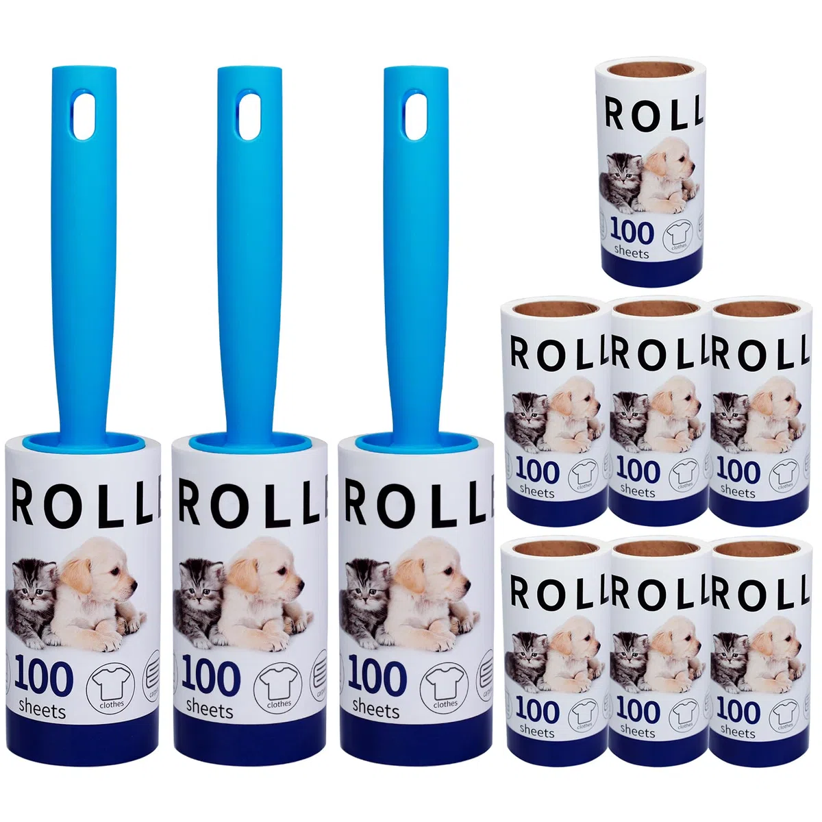 Rotolo di pelucchi extra appiccicoso Mega Value Set 1000 fogli, con 3 maniglie rullo peli animali, Lint Roller per vestiti peli di animali Set di 10.