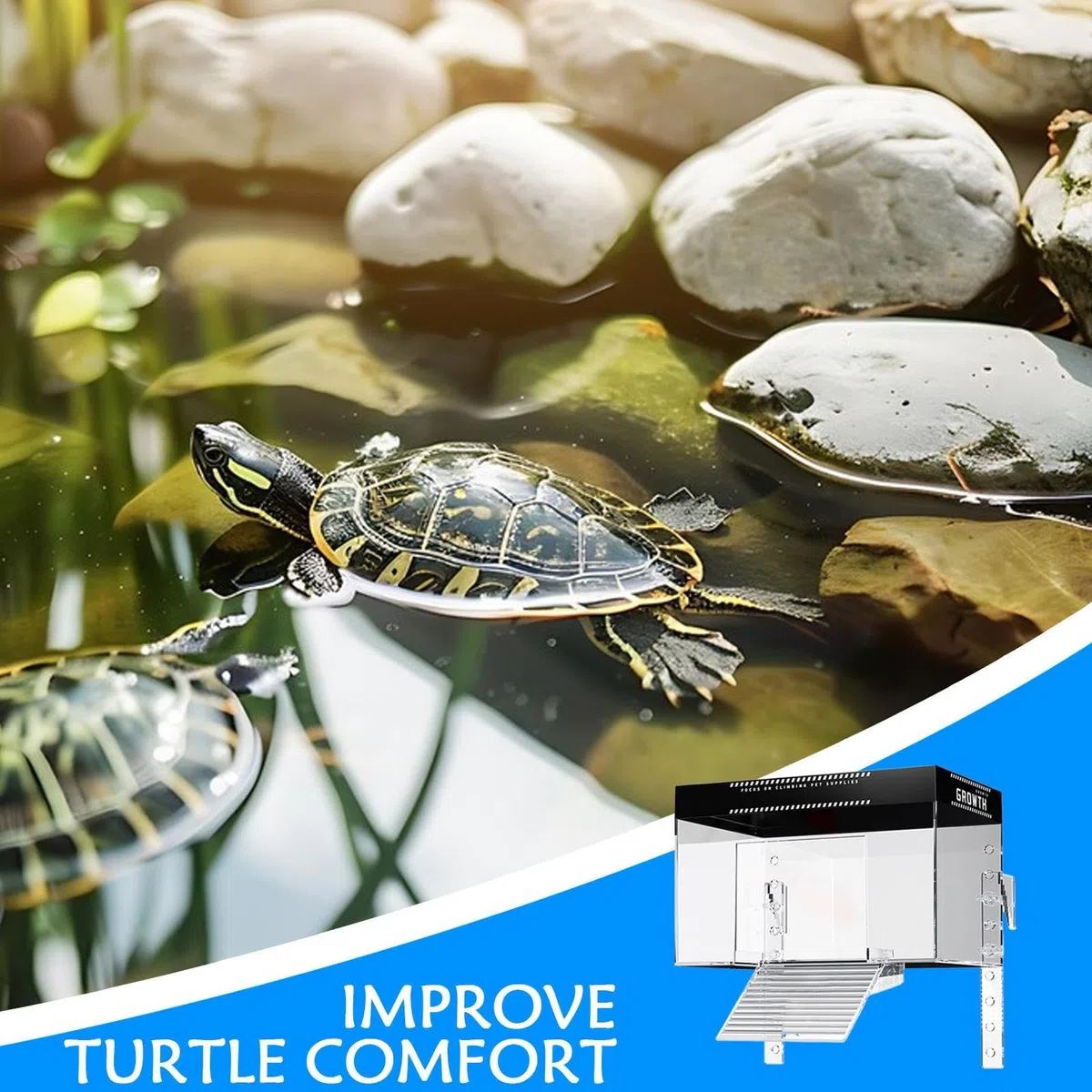Turtle Basking Dock - Piattaforma di rettili acquatica con coperchio, habitat del recinto | Tank Turtle Turtle Resting Land per l'osservazione della terrapina, gabbia semi-acquatica per l'uso del rist