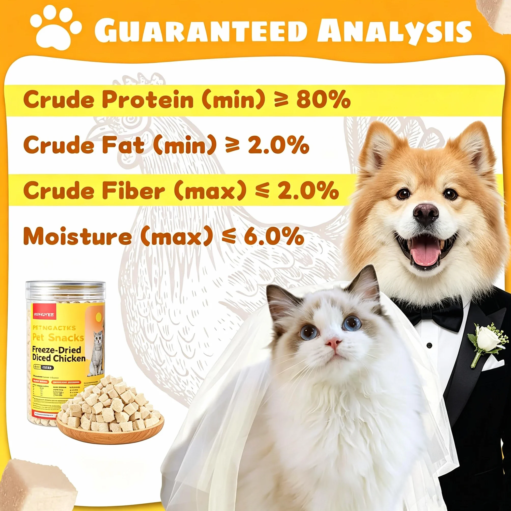 Snack di pollo liofilizzato per gatti e cani, ricco di proteine e povero di grassi. Cubetti di pollo puro da un solo ingrediente, ideale per il controllo del peso e l'addestramento