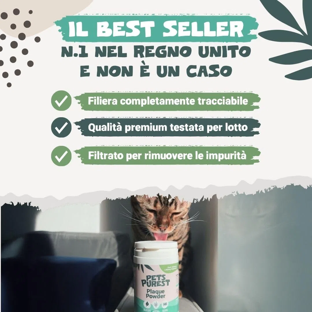Pets Purest 100% Naturale Rimozione della Placca e del Tartaro (185g) per Cani, Gatti e Animali Domestici. Impedisce l'accumulo di placca e Il tartaro rinfresca l'alito previene Problemi alle Gengive