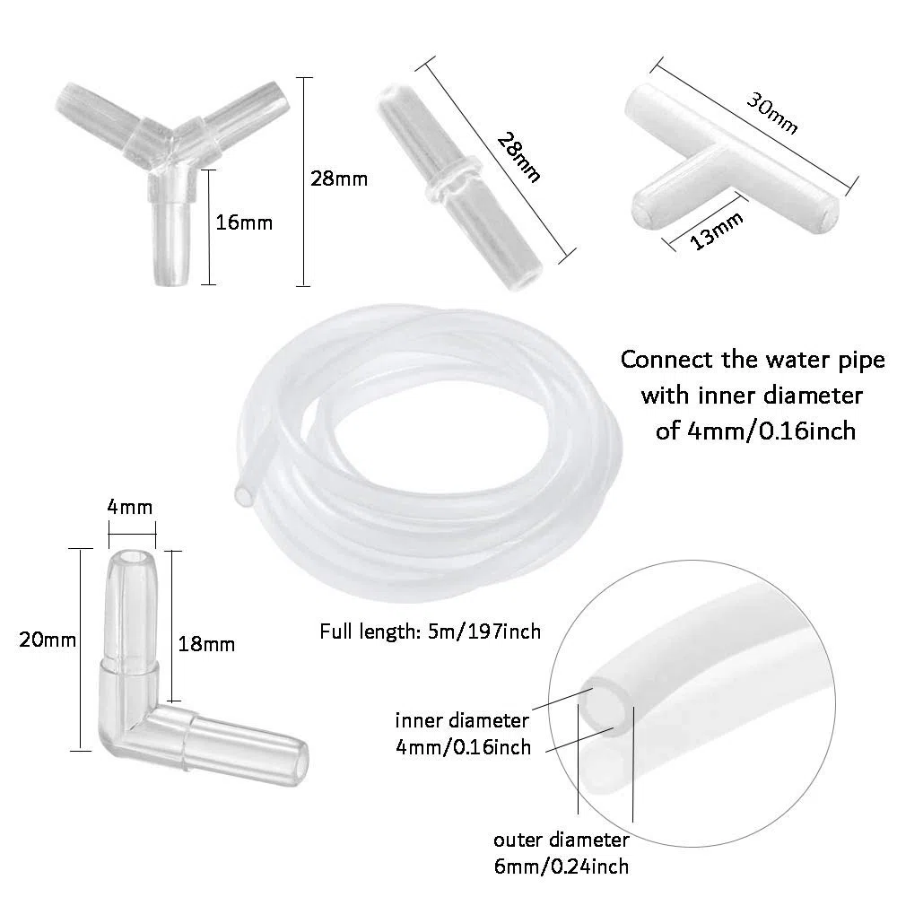 Tubo Aria per Acquario, 48 Pezzi L I Y T connettori per Tubo dell’Aria Acquario + 5M 4/6mm Tubo Ossigeno Acquario, Acquario Accessori Standard per Pompe d'Aria