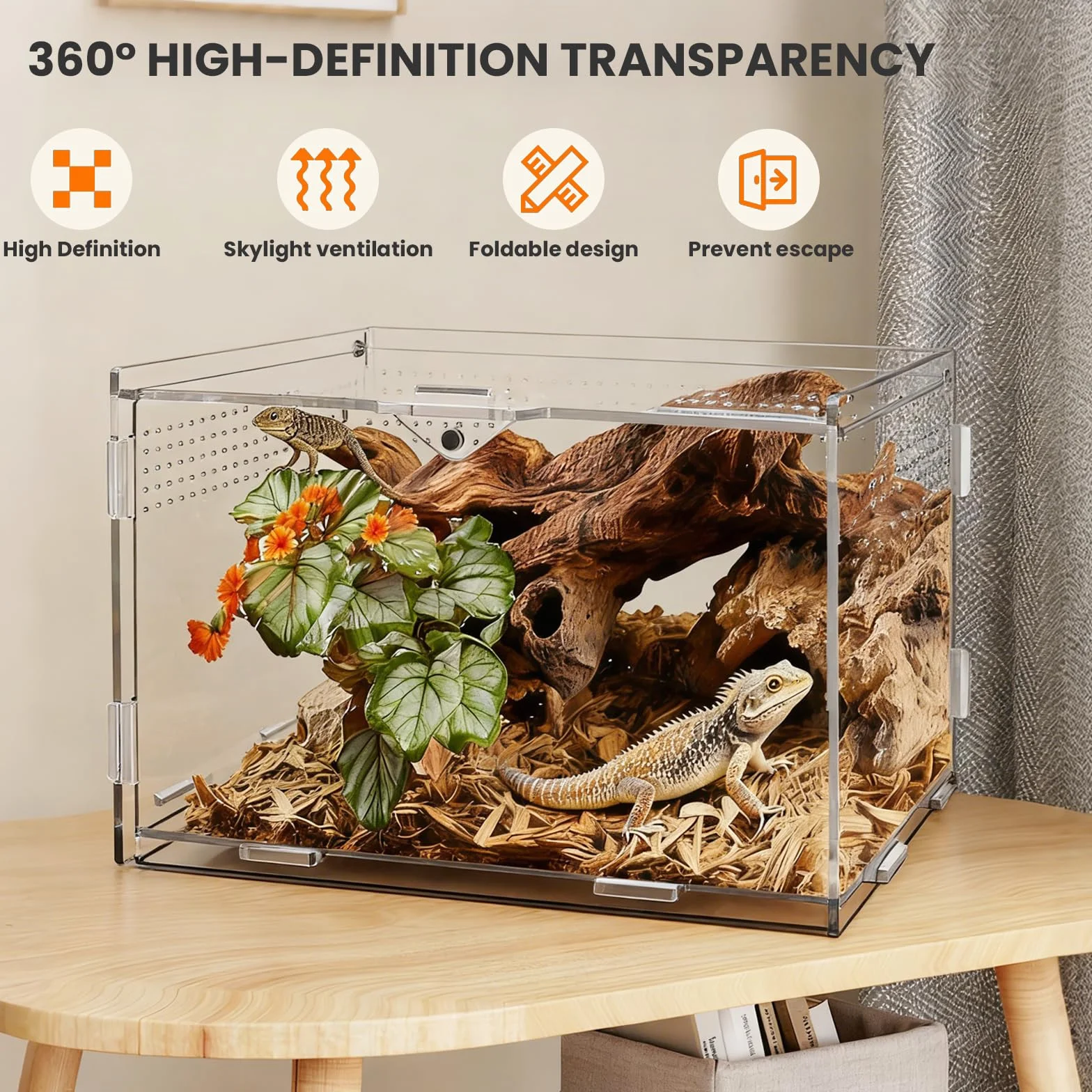 Terrario Acrilico, 20 x 12 x 12 cm Terrario per Rettili Acrilico, Trasparente Piccolo con Fori per l'Aria Teca per Geco, per Ragni, Criceti Contenitore per l'Alimentazione Degli Insetti