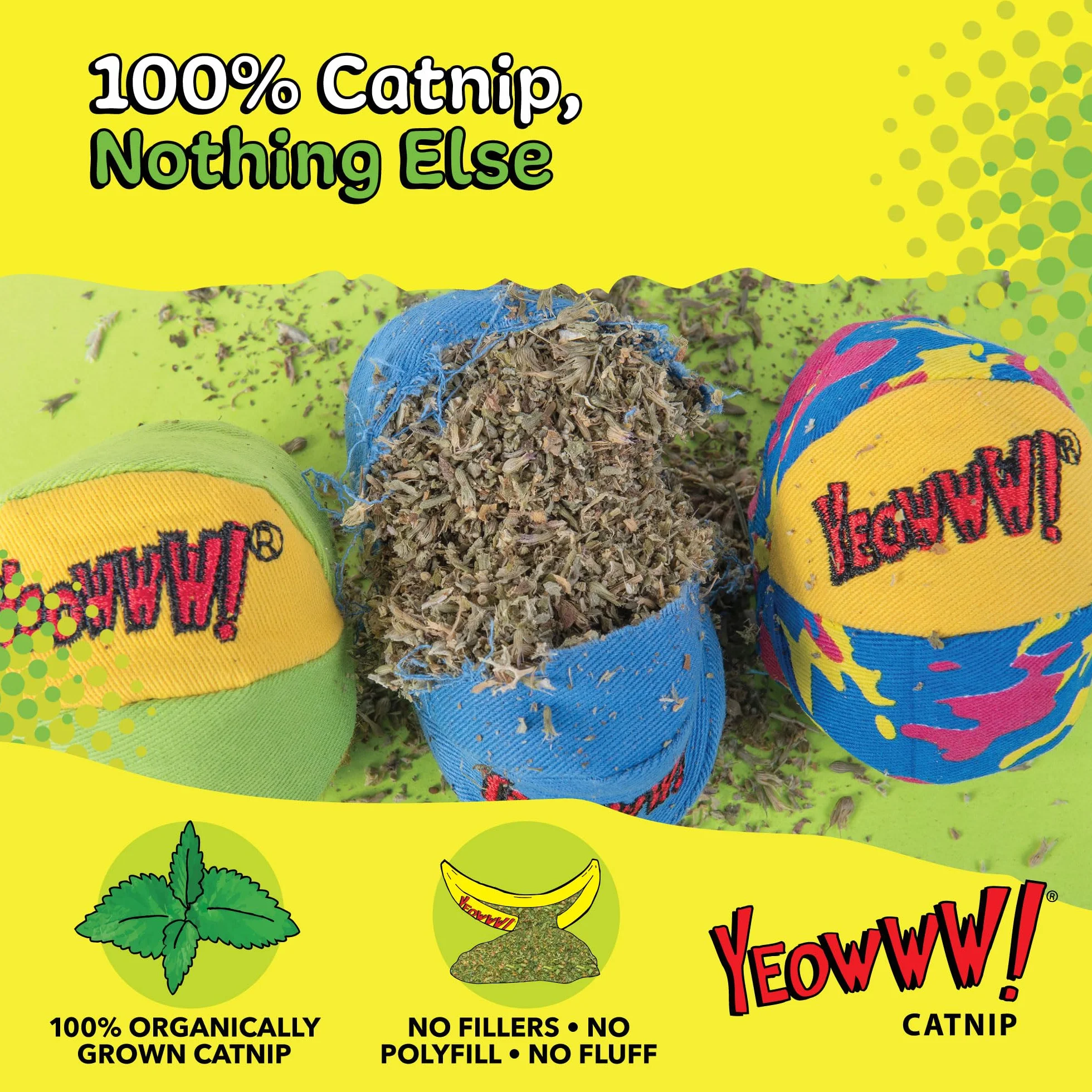 YEOWWW Duckyworld My Cat Balls Set 3Pz - My Cats Balls 3-Pack Giocattolo per Gatti con Erba Gatta - 400 Gr