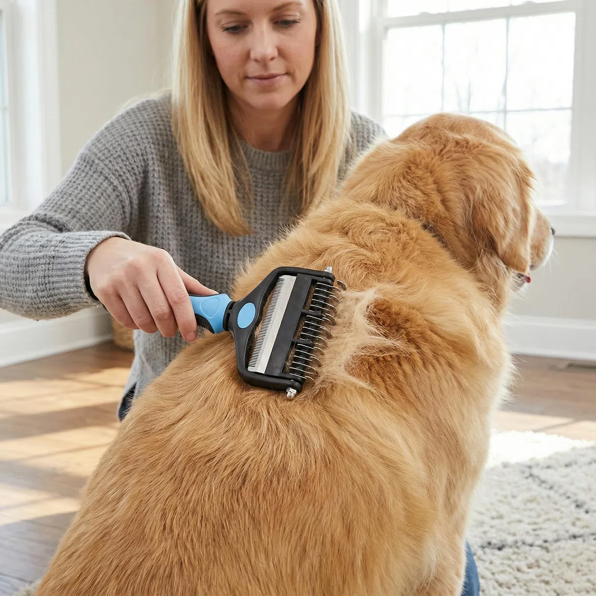 Cardatore per Cani Gatti, Spazzola per Cani Pelo Lungo, Slanatore pers Cani Con Denti 9+17, Spazzole Doppia Faccia Togli Peli Morto & i Nodi, Deshedding Animali, Stripping Pet Brush(Nero E Blu)