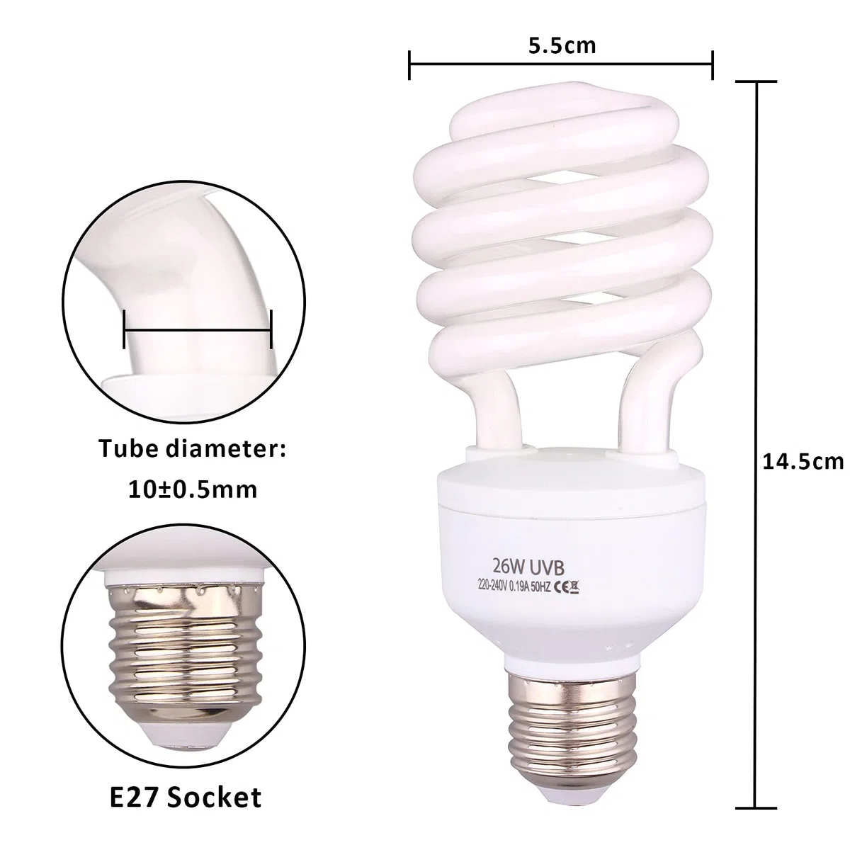 5.0 26W compatta fluorescente per rettili Lampada migliorare la sintesi di D3 uscita UVB per lucertola tartaruga 220-240V E27