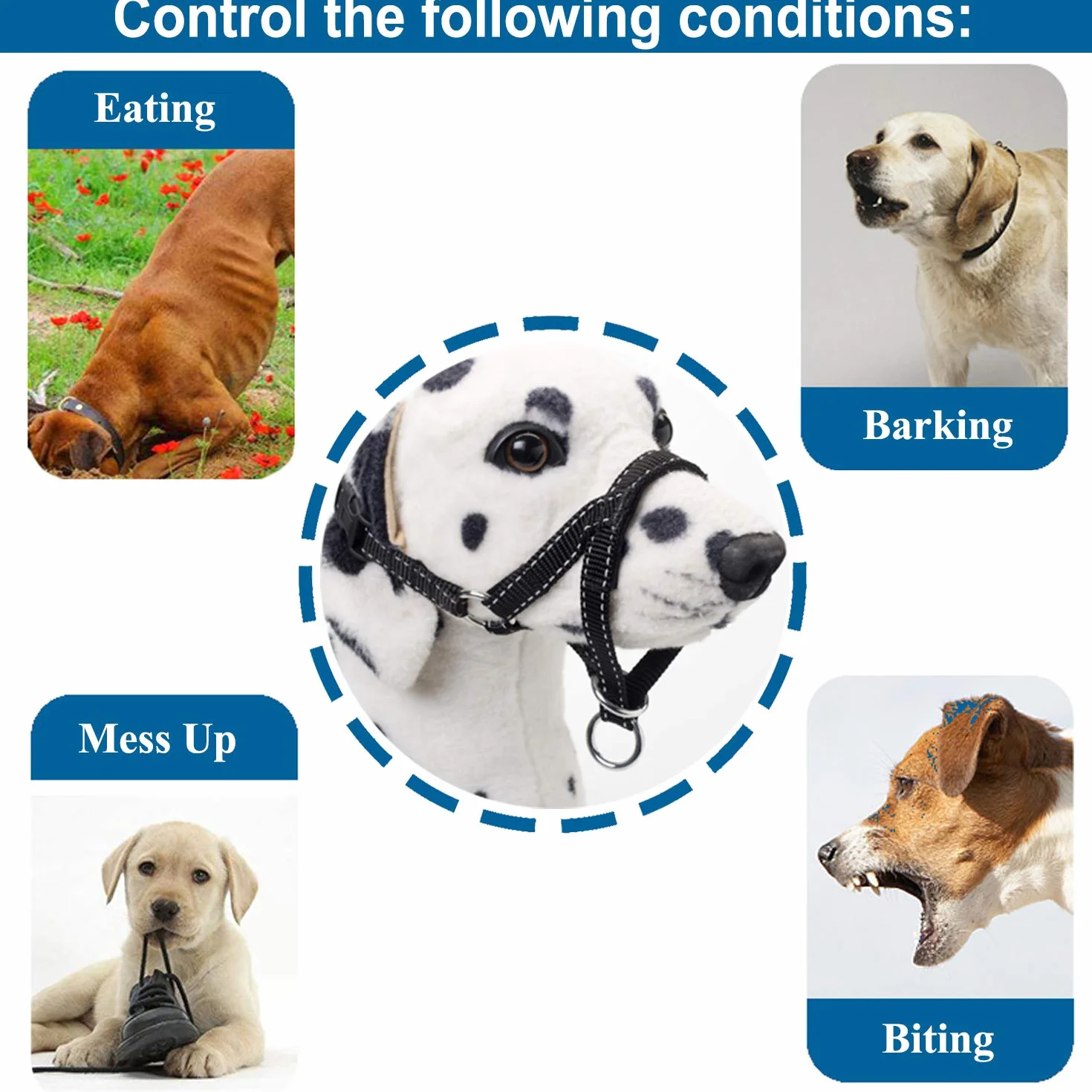 ILEPARK Collare per Testa di Cane con Cintura Riflettente, Cavezza da Testa per Cane, Regolabile E Facilmente Controllabile. (M,Nero)
