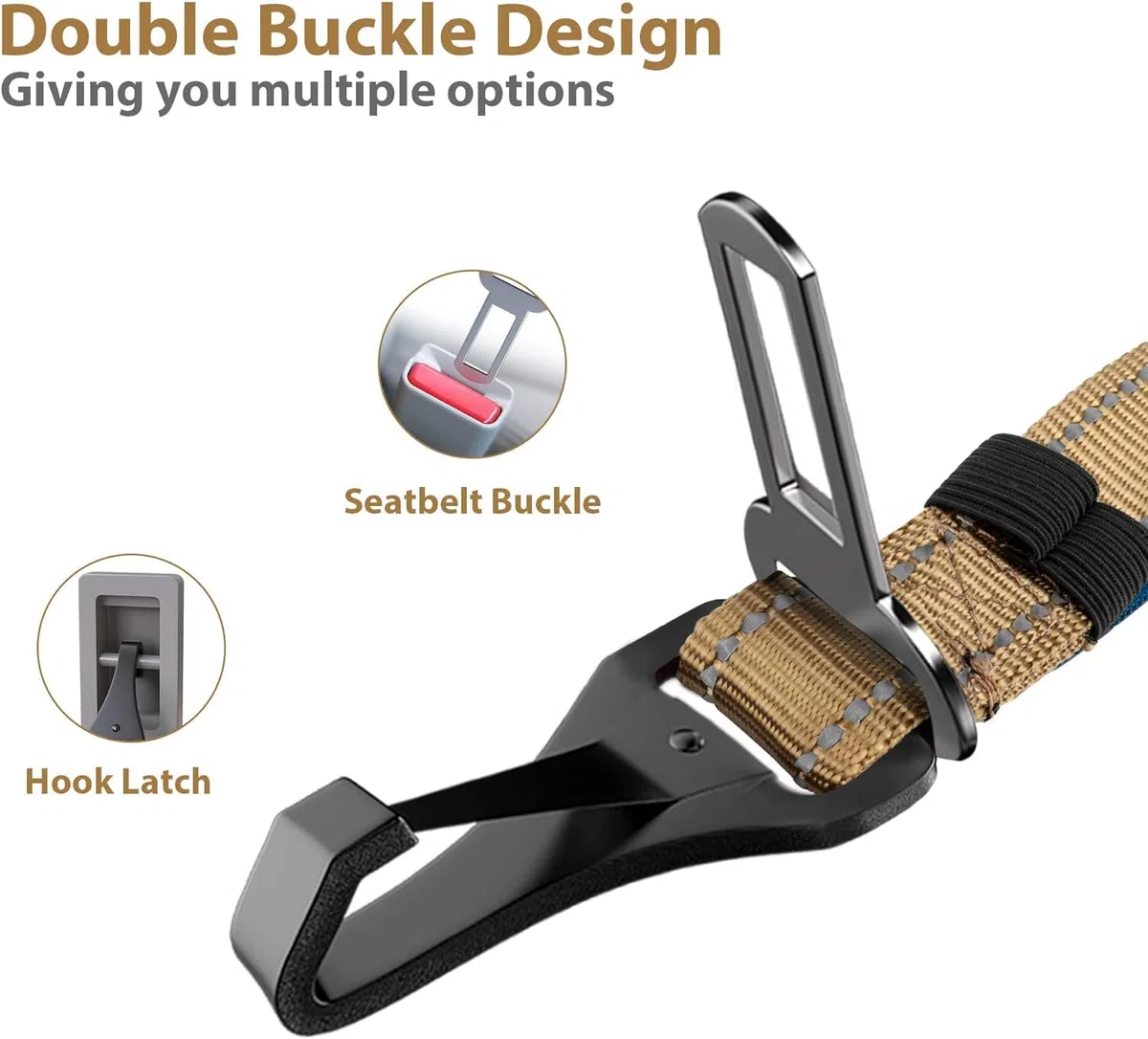 IOKHEIRA Cintura Sicurezza Cani, 3 in 1 Cablaggi per Cani per Veicoli, Elastico e Riflettente Fili, Cintura di Sicurezza Regolabile per Tutte le Razze di Cani e Tipi di Auto (Oliva)