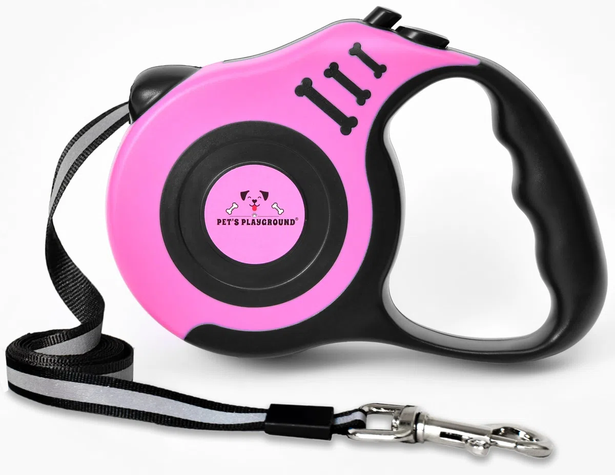 Pet's Playground | Guinzaglio Retrattile per Cani Illuminante e Riflettente | Resistente per Cuccioli e Piccola Taglia | Rosa | 5M