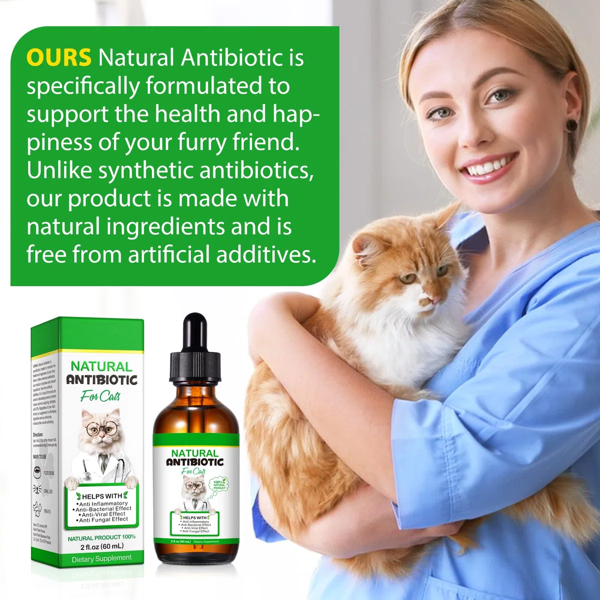 Antibiotici per gatti,Antibiotici per gatti da 60 ml per infezioni,Antibiotici naturali per gatti,Antibiotico per animali domestici per alleviare le allergie,Supporto del sistema immunitario,Forniture