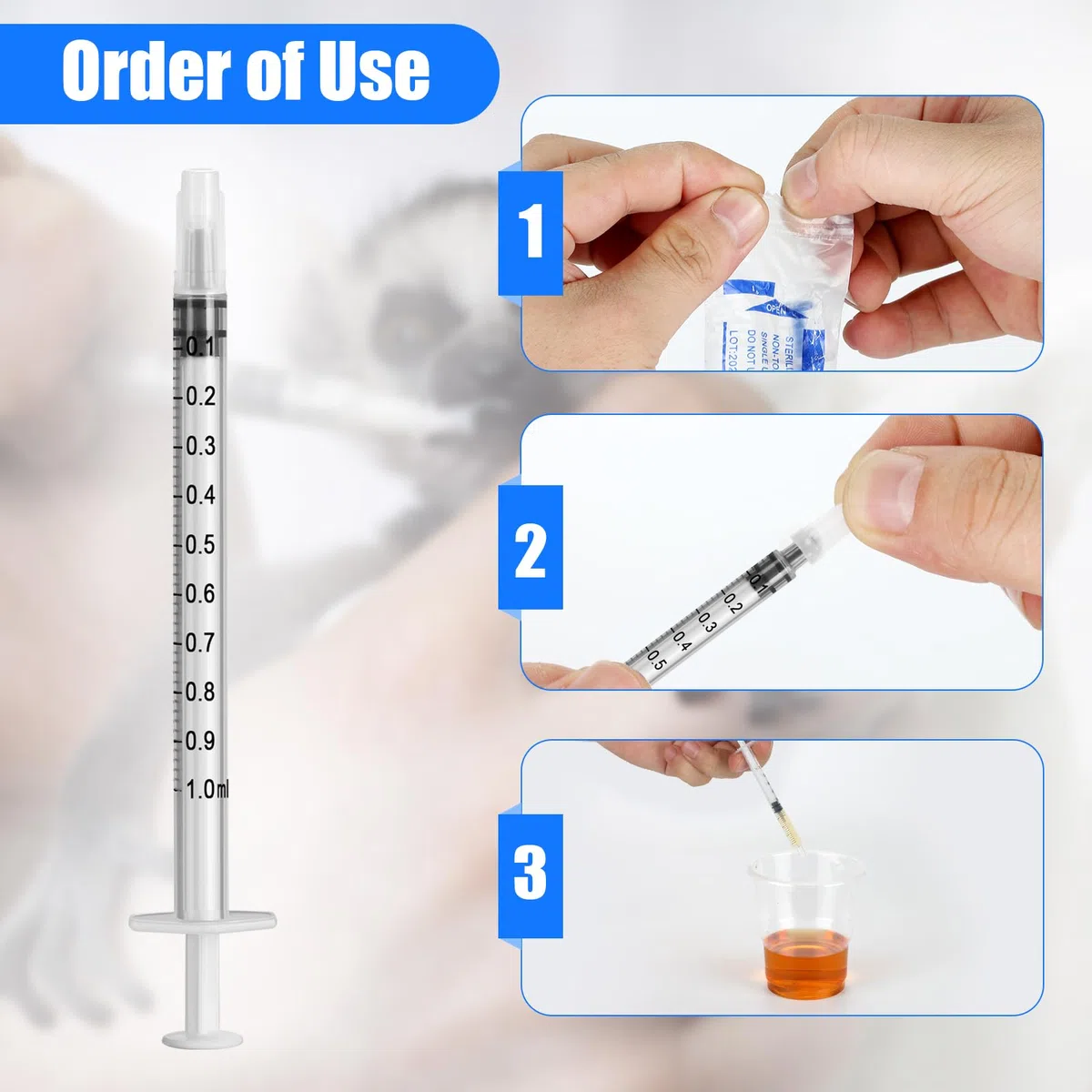 100 siringhe per colostro da 1 ml con tappi senza ago, in plastica per riempire e misurare liquidi, siringa da 1 ml per laboratori scientifici, irrigazione delle piante