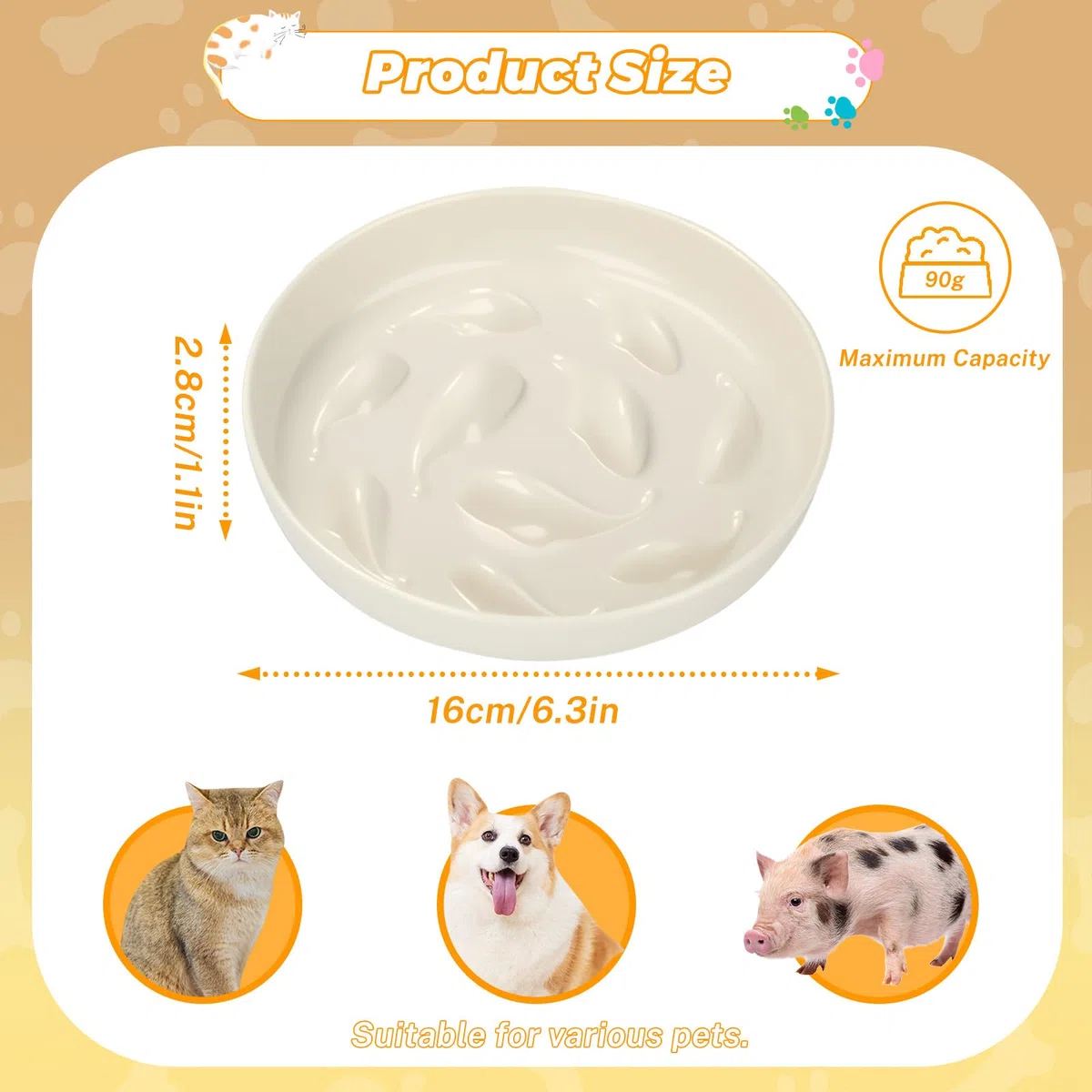 ACTOYS Ciotola Anti Ingozzamento per Gatto e Cane, Ciotola Ceramica per Gatto e Cane, Ciotole per Gatti e Cani, Ciotole Gatti Cani Anti Ingozzamento (Delfini bianchi)