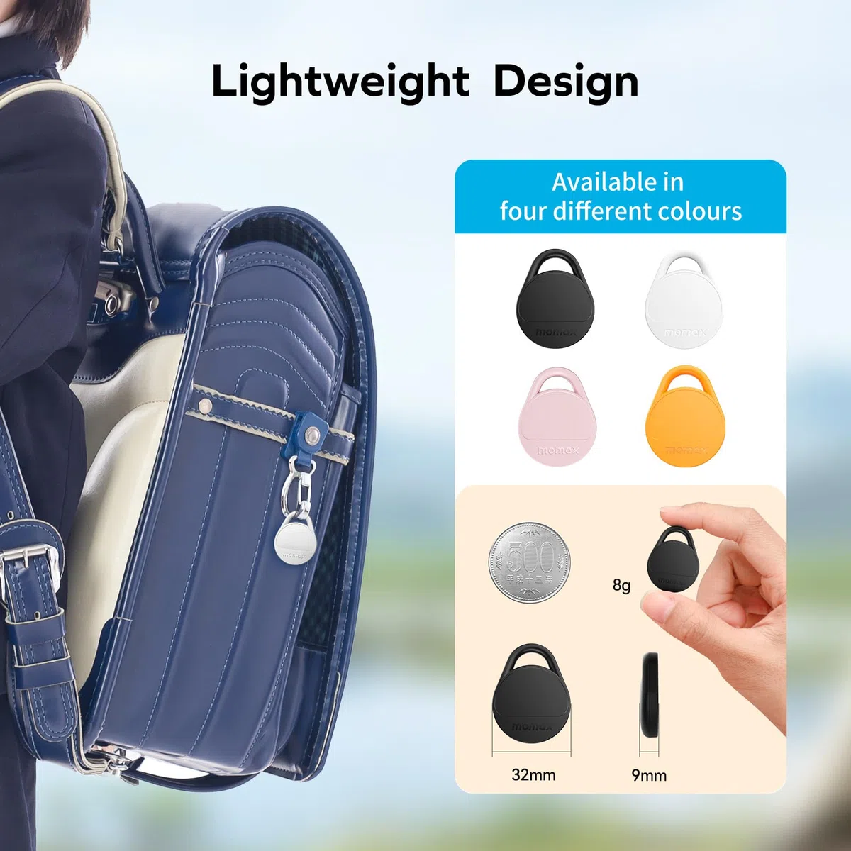 MOMAX Smart Air Tracker, Luggage Tracker, Smart Tag per chiavi, zaini, borse e animali domestici, funziona con Apple Find My (solo iOS 18+), con copertura di ricerca globale, Set di 4