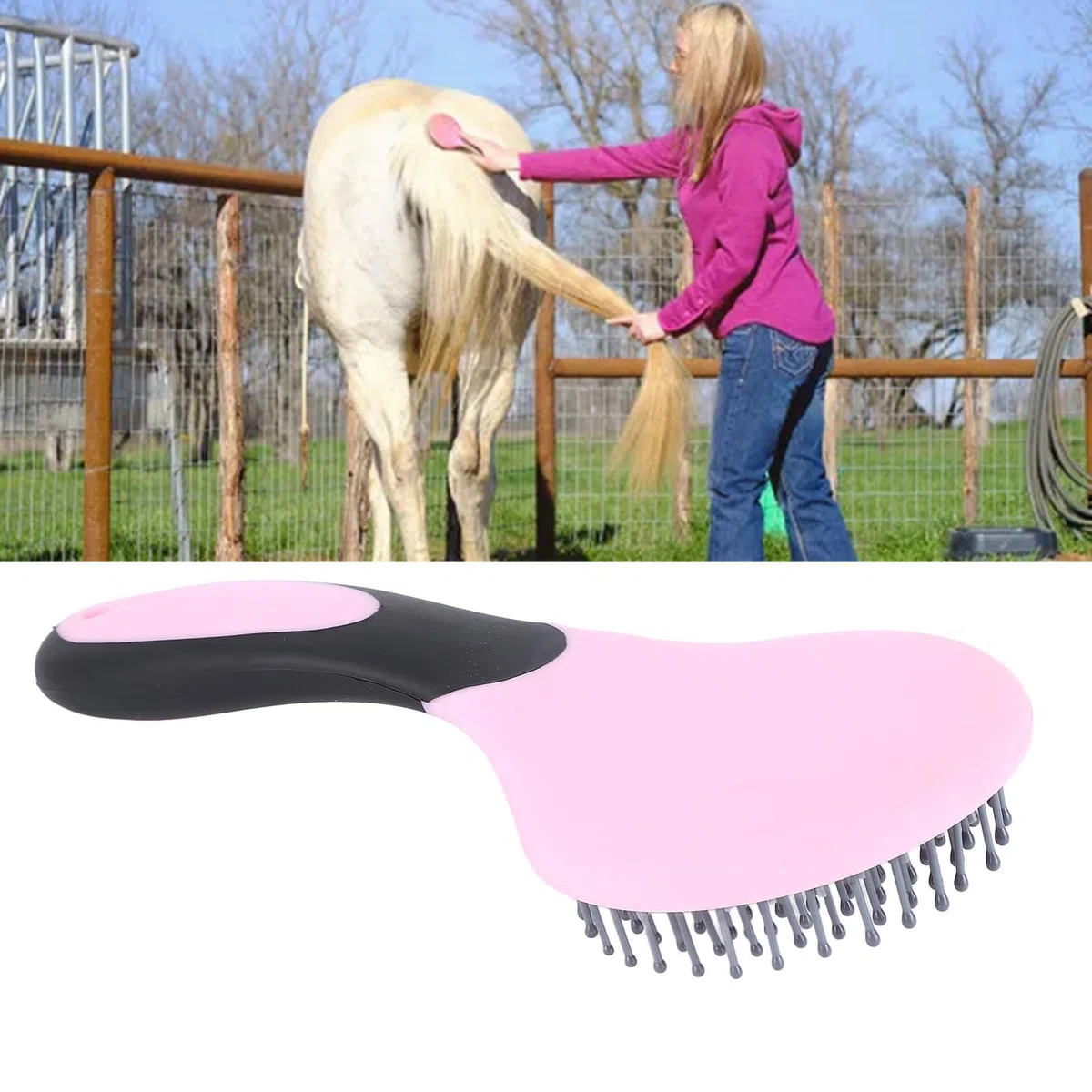 Pettine per Crine di Cavallo, Perline Massaggianti Arrotondate Spazzola Criniera e Coda Equina