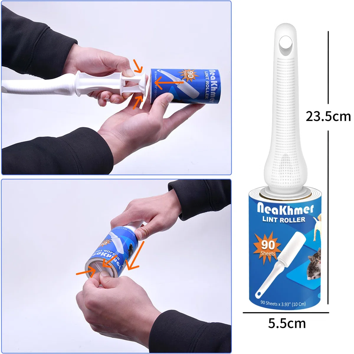 Rullo peli animali, extra appiccicosi 540 fogli, 90 fogli per leva pelucchi, spazzola togli peli animali/rulli di pelucchi/spazzola peli gatto/spazzola peli cane