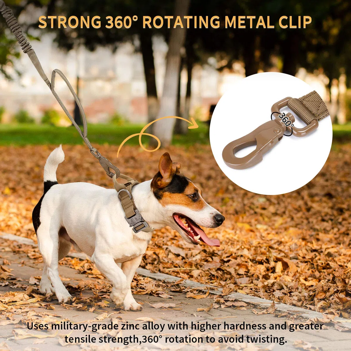 HUNTVP Guinzaglio per Cani Tattico Regolabile con 2 Maniglie di Comando, Lunghezza 97-150 cm, Guinzaglio in Nylon Militare per Corsa, Addestramento, Camminata Notturna, Marrone