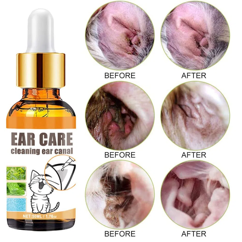 Gocce per Acari dell Orecchio,Gocce D'acari,Pulisci Orecchie Cane e Gatto,Detergente per Orecchie per Cane,Dog Ear Cleaner,Stop Prurito Rimuovere Earwax,50 ml