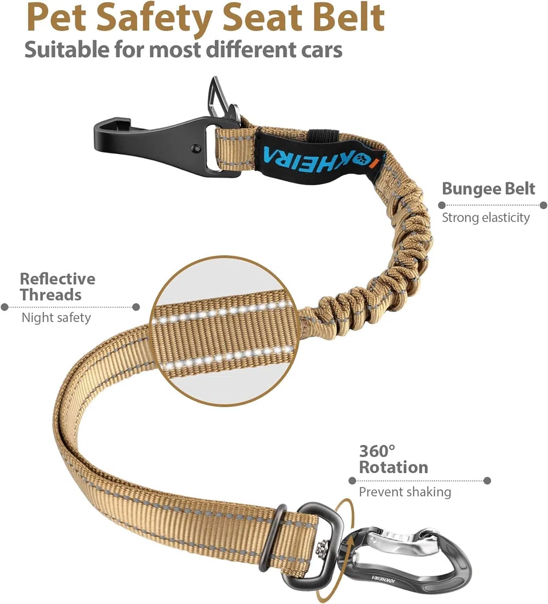 IOKHEIRA Cintura Sicurezza Cani, 3 in 1 Cablaggi per Cani per Veicoli, Elastico e Riflettente Fili, Cintura di Sicurezza Regolabile per Tutte le Razze di Cani e Tipi di Auto (Oliva)