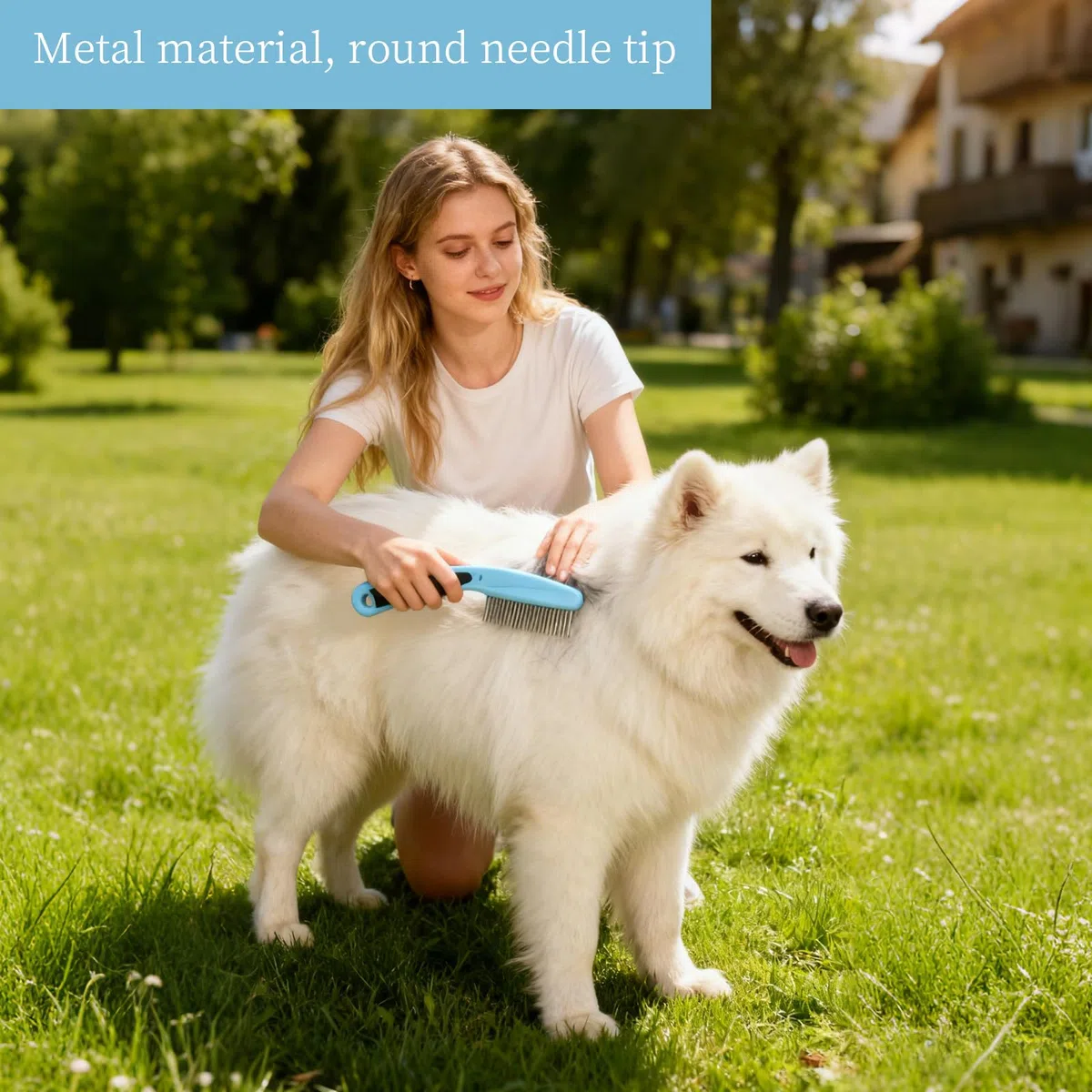 Set per Spazzola per Animali Domestici, con Pettine Districante e Antipulci, Denti Acciaio Inox e Manico Plastica, Ideale per Cani e Gatti a Pelo Lungo o Corto