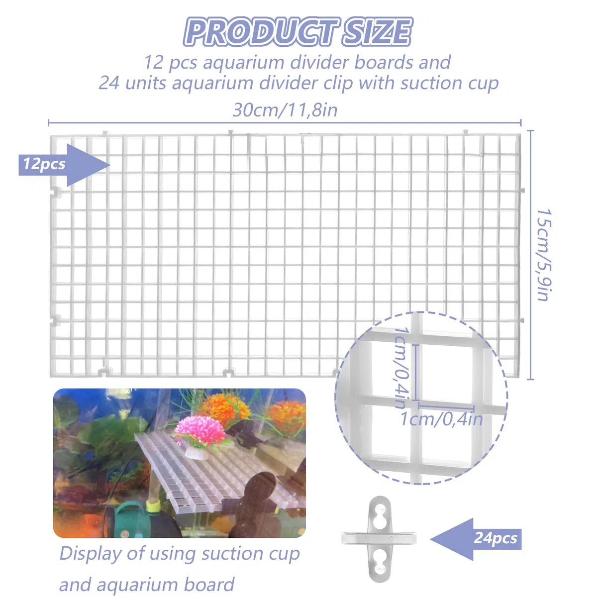DAJAVE 12 divisori per acquario, 30 x 15 cm, griglia per acquario, in plastica, divisori per isolamento, isolamento dell'acquario, filtrazione fai da te e acquascaping