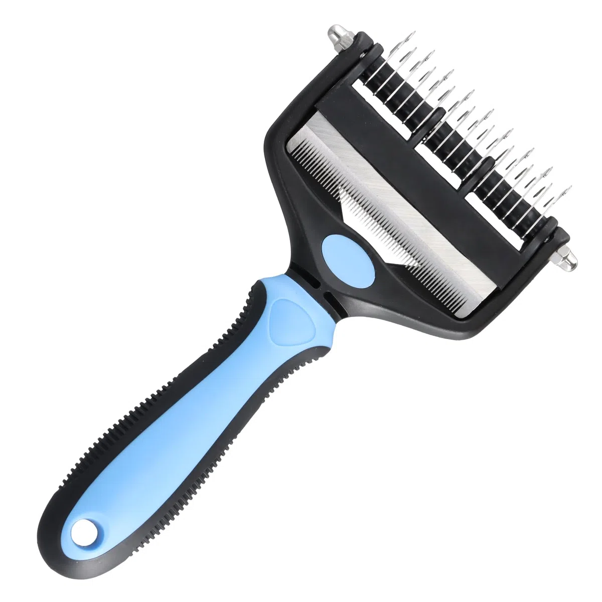 Cardatore per Cani Gatti, Spazzola per Cani Pelo Lungo, Slanatore pers Cani Con Denti 9+17, Spazzole Doppia Faccia Togli Peli Morto & i Nodi, Deshedding Animali, Stripping Pet Brush(Nero E Blu)