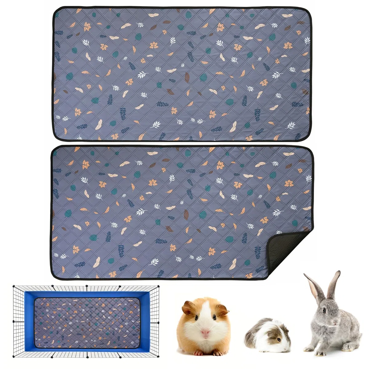 2 Pezzi Tappetini Lavabili per Gabbia, Lettiera Assorbente Riutilizzabile per Porcellini d’India, 60 x 45 cm, Pipi Tappetini per Cani, Cuscinetti Morbidi per Cavie, Conigli e Altri Piccoli Animali