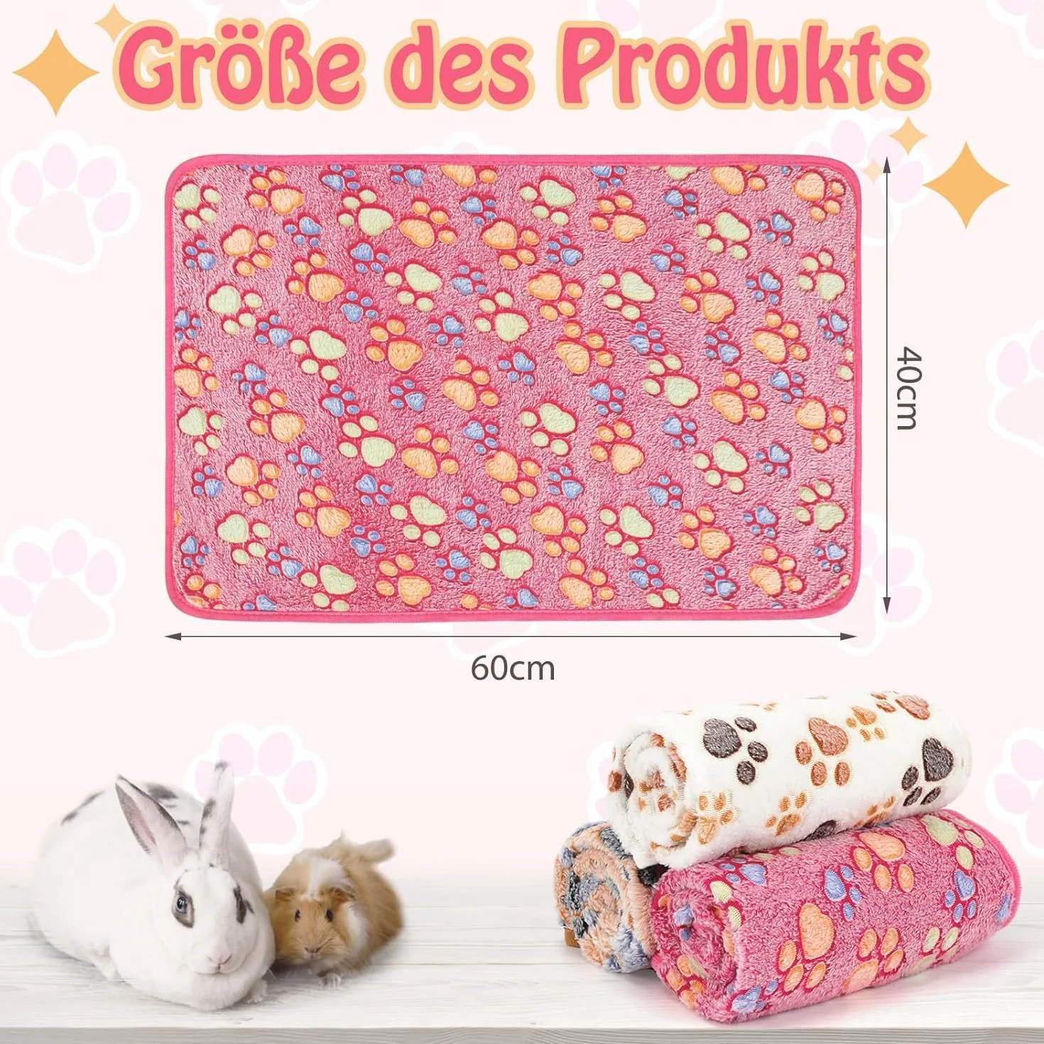 3 coperte per porcellini d'India, piccole coperte in pile, lavabile, assorbente, per criceti, porcellini d'India, coniglio, cincillà, furetto, 60 x 40 cm