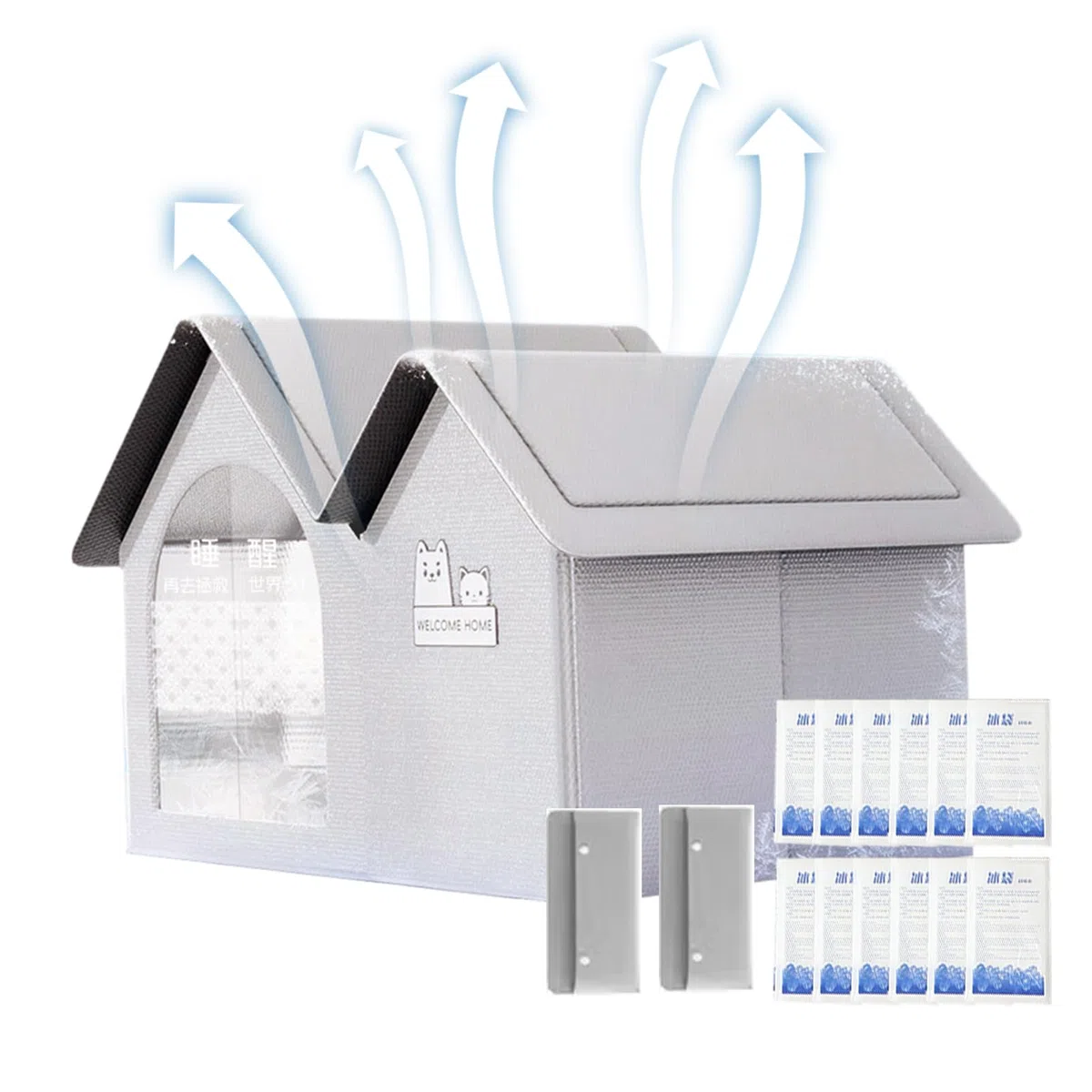 Cuccia per Gatti con Aria Condizionata, Cuccia Refrigerante per Gatti, Casetta Refrigerante, con 10 Impacchi di Ghiaccio, Impermeabile & Pieghevole Casa Raffreddamento per Animali Domestici