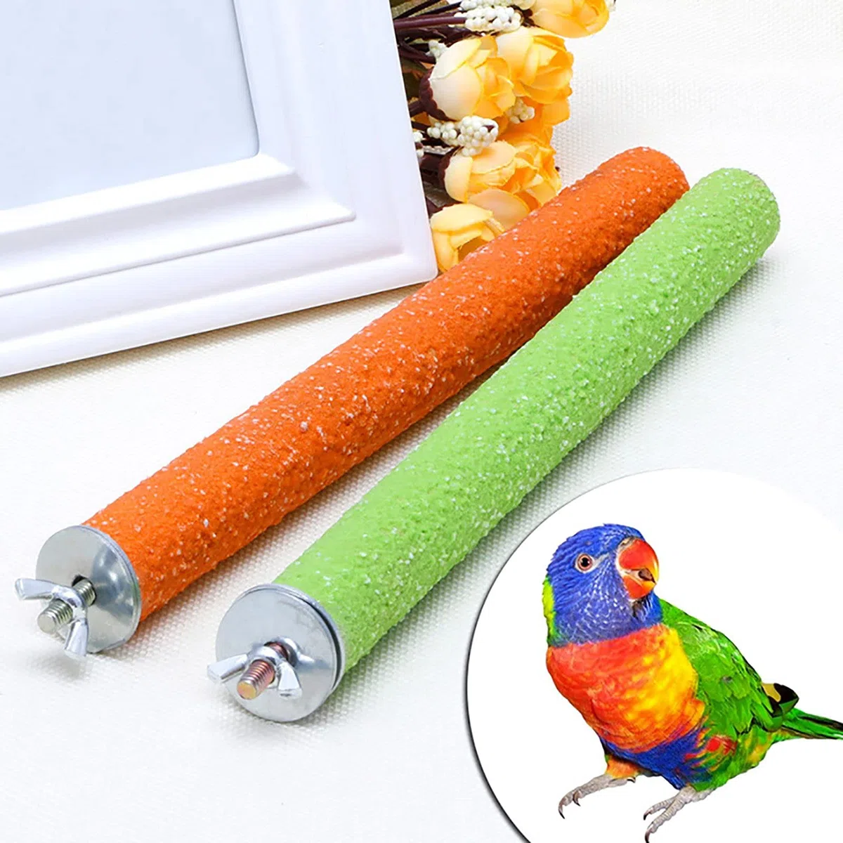 zalati Pappagallo posatoi 5pcs Birdcage Scrub Stand Bar Quarzo Sand Paw Stick per uccelli Zampa Rettifica Giocattolo - Colori casuali