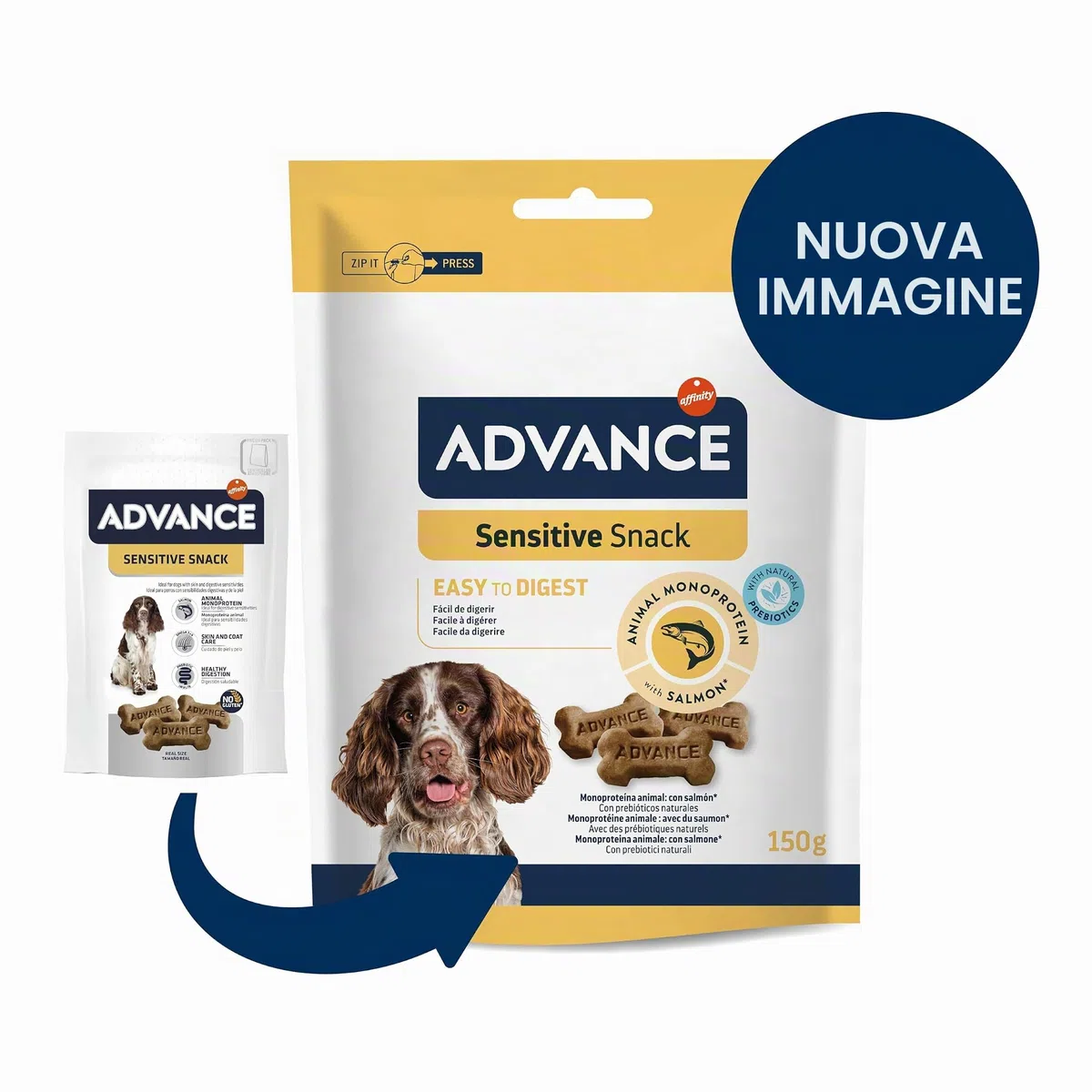 ADVANCE Snacks - Sensitive Snack per Cani con Sensibilitè Digestive e Sintomi Cutanei - Confezione 7 x 150gr - 1050gr