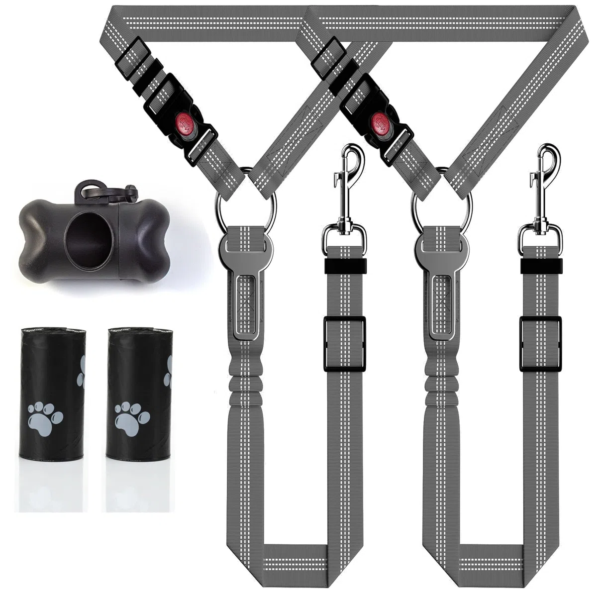 2 Pezzi Regolabile Cintura Sicurezza Cani Auto,Cintura Sicurezza dog per Poggiatesta,Cintura per dog in nylon elastico,per Tutte Cani per Auto Viaggio Sicurezza（grigio）