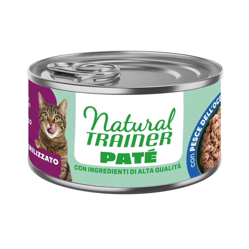 Natural Trainer Adult Sterilized Cibo umido per gatti adulti sterilizzati - Paté di Pesce dell'Oceano - 18 lattine da 85g