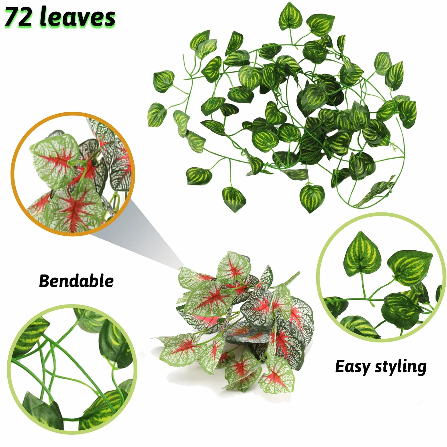 QUOZUO Accessori per terrario per piante da appendere, piante artificiali, rettili, terrario, rampicanti, foglie, camaleonte, terrario, decorazione per lucertole, serpenti, iguana