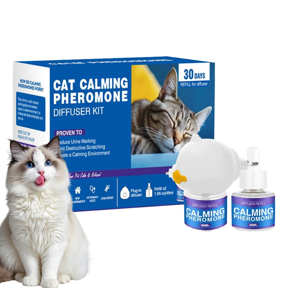Generico Diffusore Calmante per Gatti, Ricarica del Diffusore di Feromone Gatto,ntistress per Gatti, Case Multi, Controllo E Spruzzatura