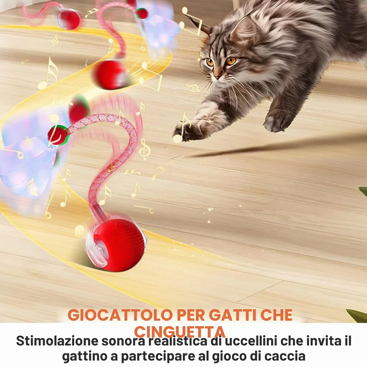 Giocattolo Intelligente per Gatti: Palla Interattiva Ricaricabile con Piuma – Stimola l’Istinto di Caccia, 3 Modalità & Movimenti Imprevedibili per Gatti Domestici