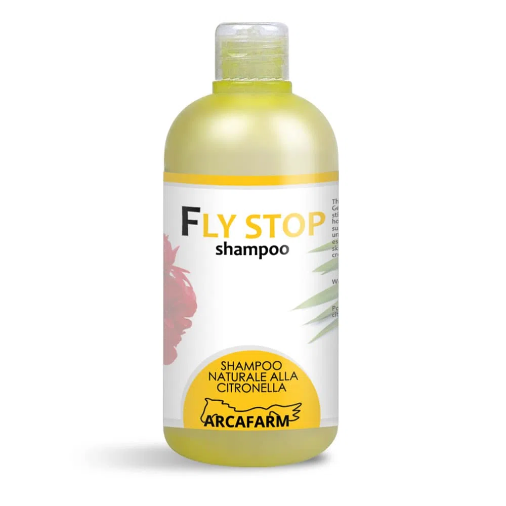 Shampoo alla Citronella per Cavalli 500 ml Fly Stop, prodotto Repellente naturale contro Insetti Mosche Zanzare Tafani, shampo per la Pulizia di Sporco ostinato di manto coda criniera - Made in Italy