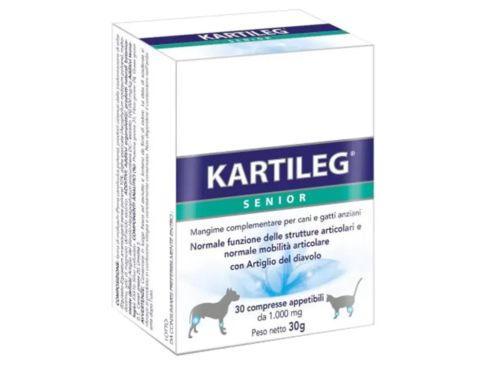KARTI-LEG Senior 30 compresse da 1000 mg, supporta la normale funzione delle strutture articolari e la normale mobilità di cani e gatti anziani