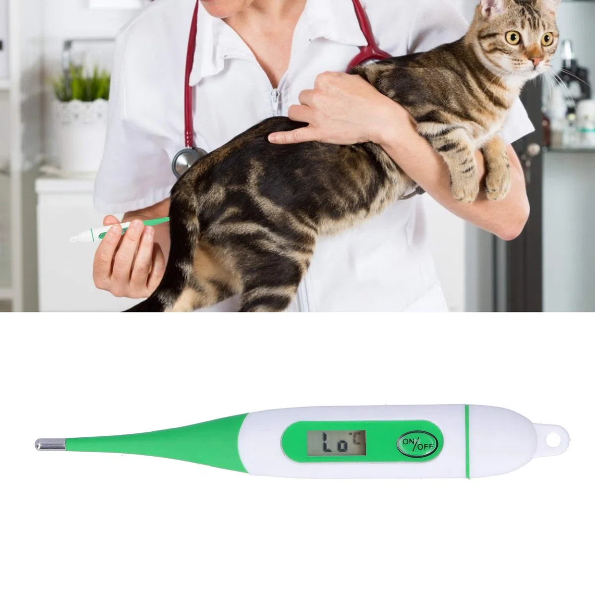 Ejoyous Termometro digitale per animali domestici, termometro per febbre per cavalli, bovini, animali domestici, termometro impermeabile con schermo LCD per maiali, pecore, bovini, cani e gatti