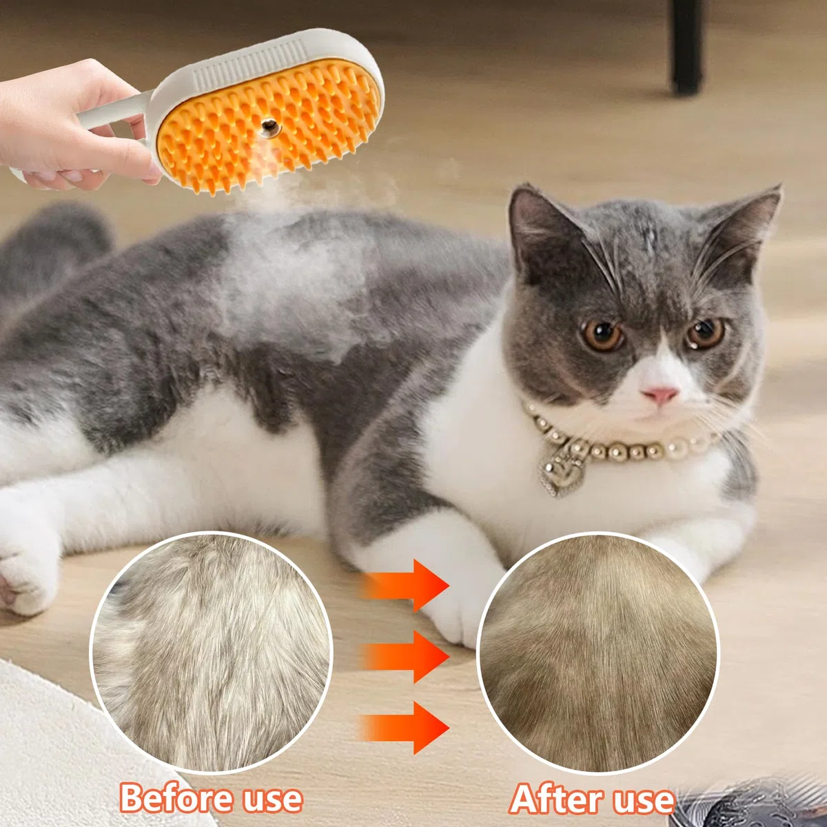 Spazzola a Vapore 3 In 1 Per Gatti e Cani - Spazzola Steamy Per Animali Domestici