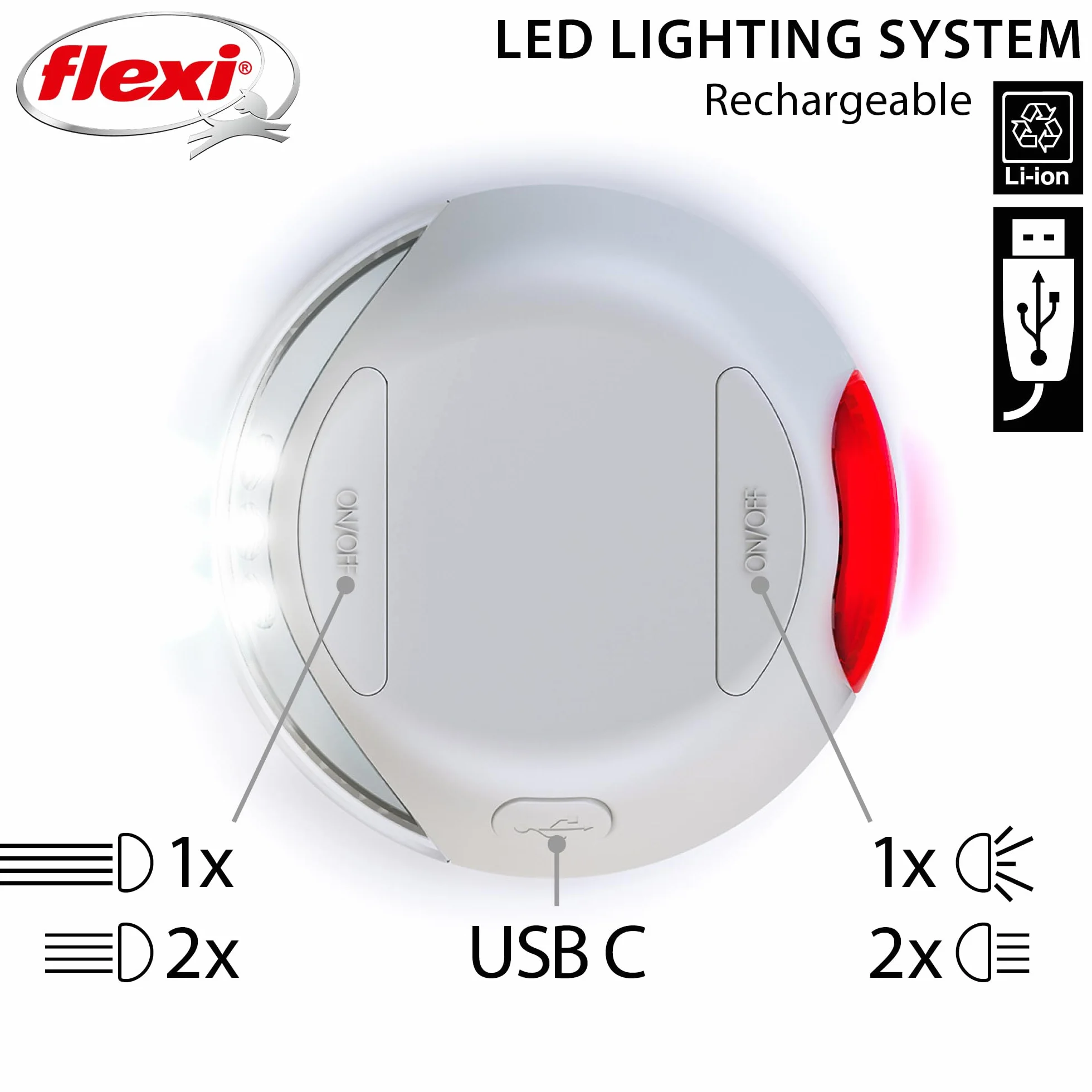 FLEXI - CFNZLS-551-HGR - Accessori per guinzaglio - Guinzaglio per Cani - Sistema di Illuminazione a LED, Grigio Chiaro