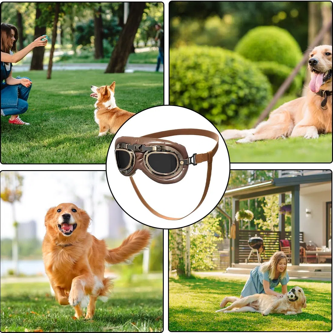 Occhiali da Sole Retrò per Cani, Protezione UV Antivento, Regolabili, Adatte a Cani di Taglia Media-Grande