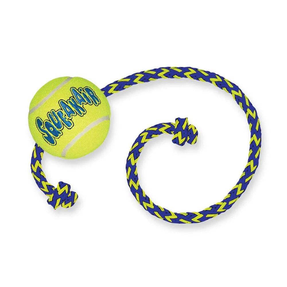 KONG SqueakAir Palla con corda giocattolo per cani, misura media, 3 pezzi