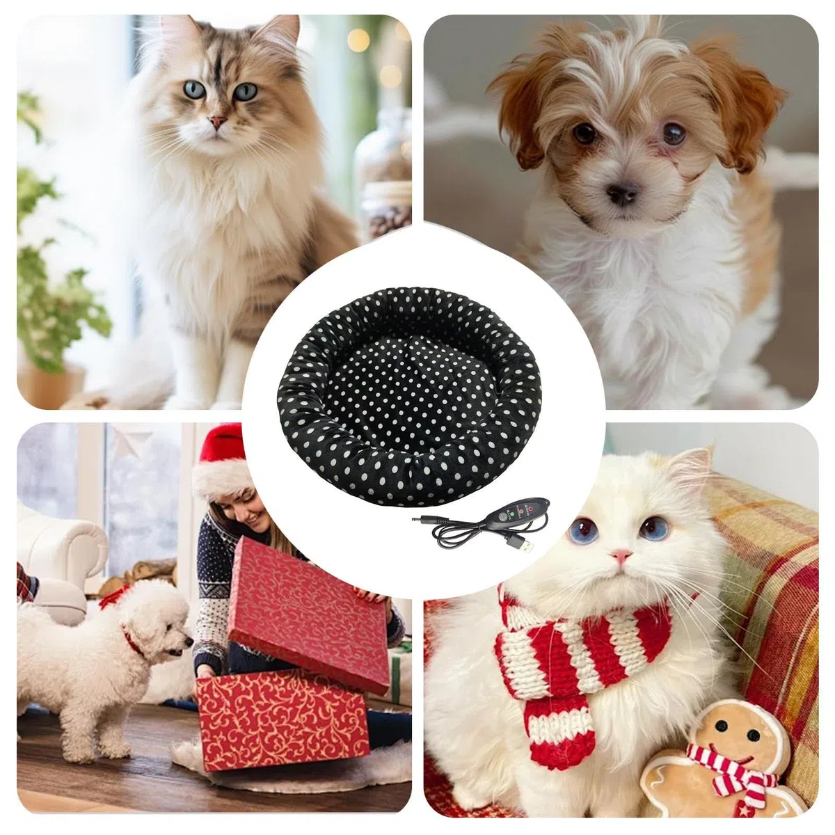 Cuccia Riscaldata per Gatti | Tappetino Riscaldante Regolabile a 3 Livelli USB - Morbido Di Riposo Per Animali Domestici - Per Gatti Cani Cuccioli Conigli Da Esterno Inverno Sonno Freddo