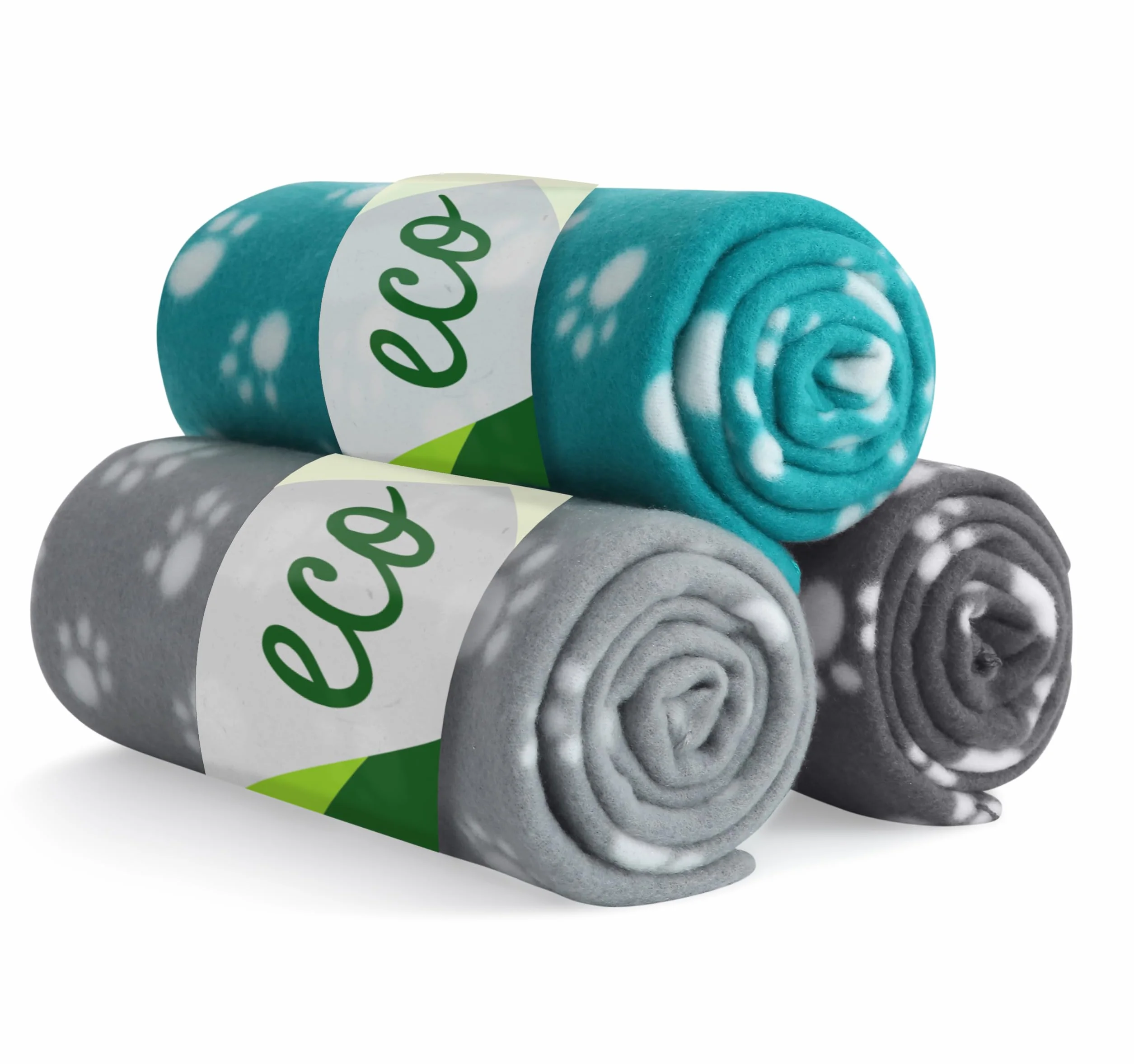 wometo Eco - Set di 3 coperte per cani, in materiale riciclato al 100% + certificazione Oeko-TEX, 3 pezzi, 70 x 100 cm, grigio scuro e turchese