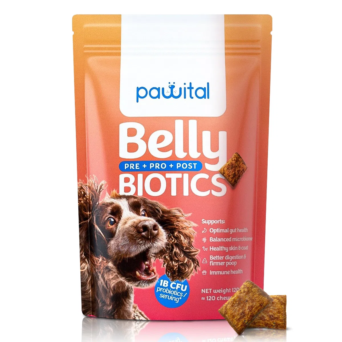 Belly Biotics: Probiotici Avanzati 3-in-1 per Cani che si Leccano Troppo le Zampe, Prurito e Digestione - Formula con 1 MLD di CFU - No Prurito e Feci Molli - 120 Snack Naturali (120 dolcetti)